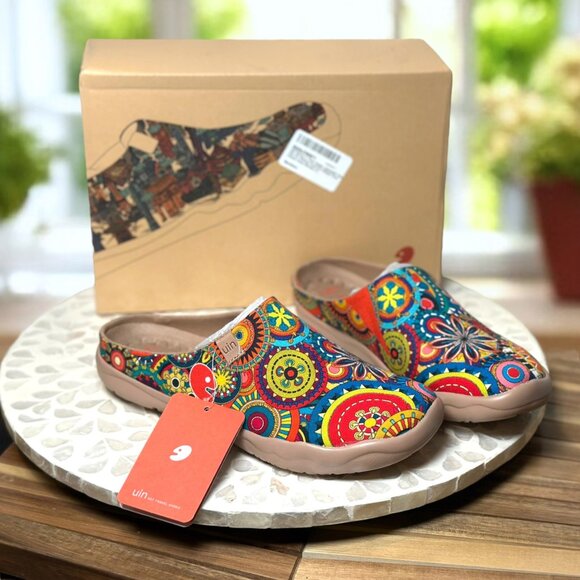 UIN Blossom Slipper Canvas Mules Colorful Comfort Walking Shoe Art Travel Size 7 - Picture 2 of 12